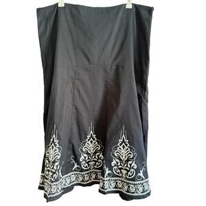 BOB MACKIE Studio | Black Cotton Embroidered Flare Midi Skirt | Size 16 BNWT